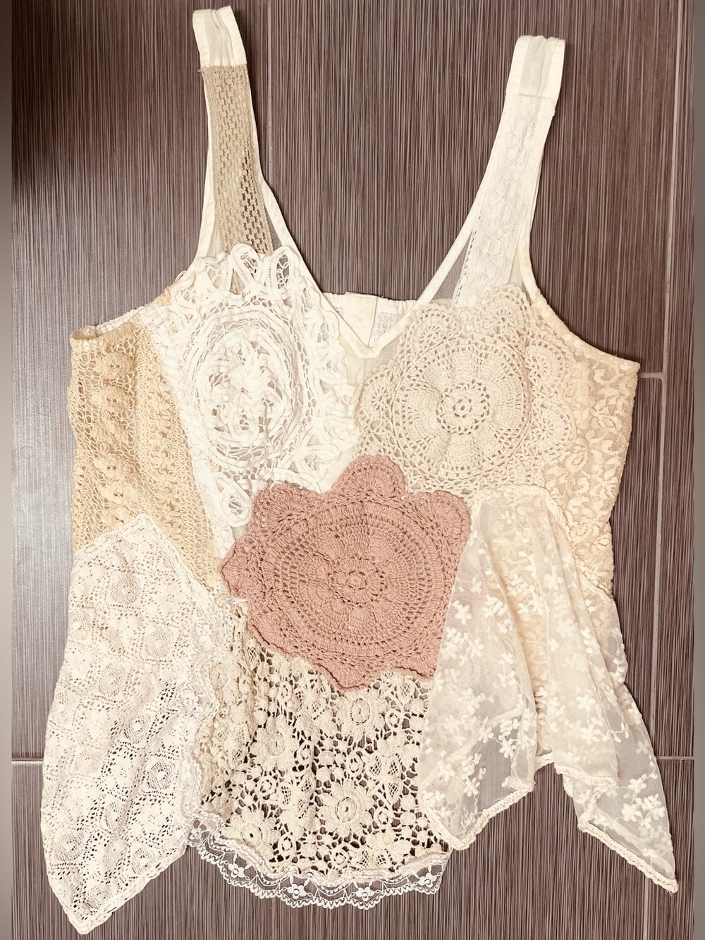 Sepia tone Italian boutique love song crochet lace boho bohemian Stevie top L